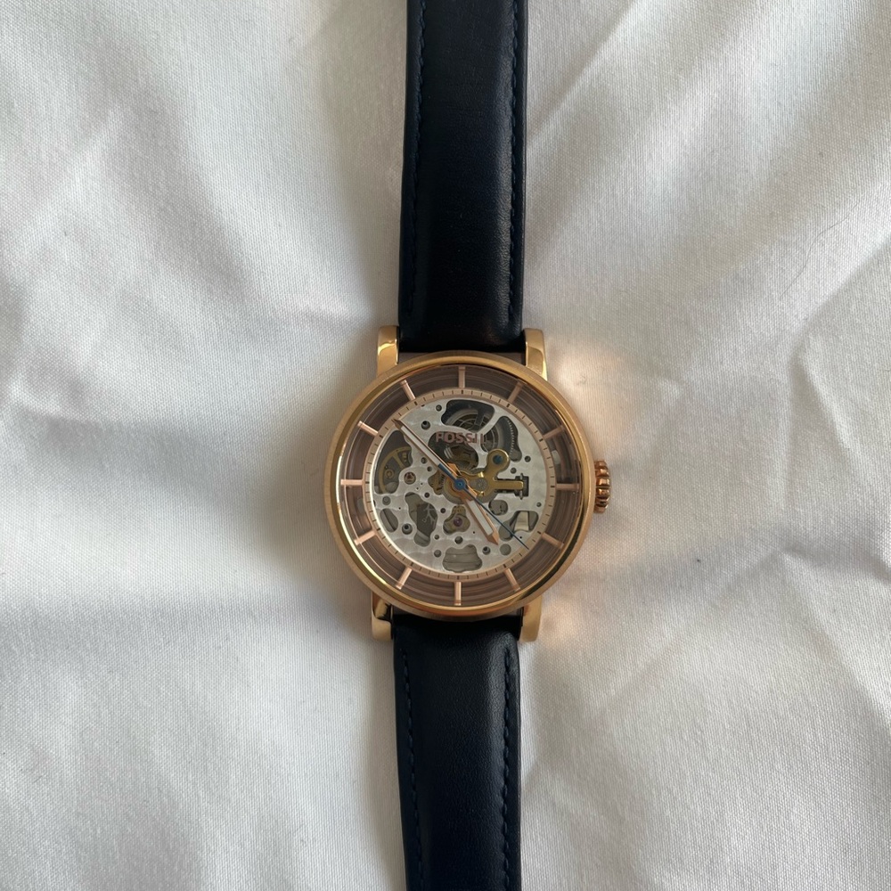 Fossil Rose Gold and Navy Leather Watch